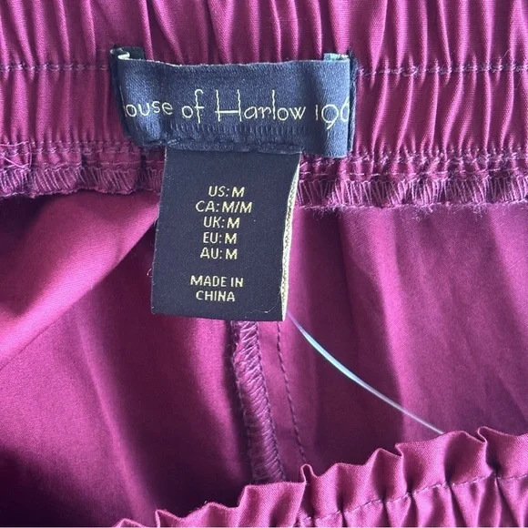 NWOT House of Harlow 1960 Burgundy Maroon Stretchy Waistband Wide-Leg Pants Med - Picture 7 of 9